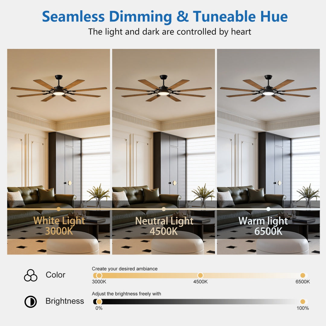 72-Inch Modern Ceiling Fan with LED Light - Black