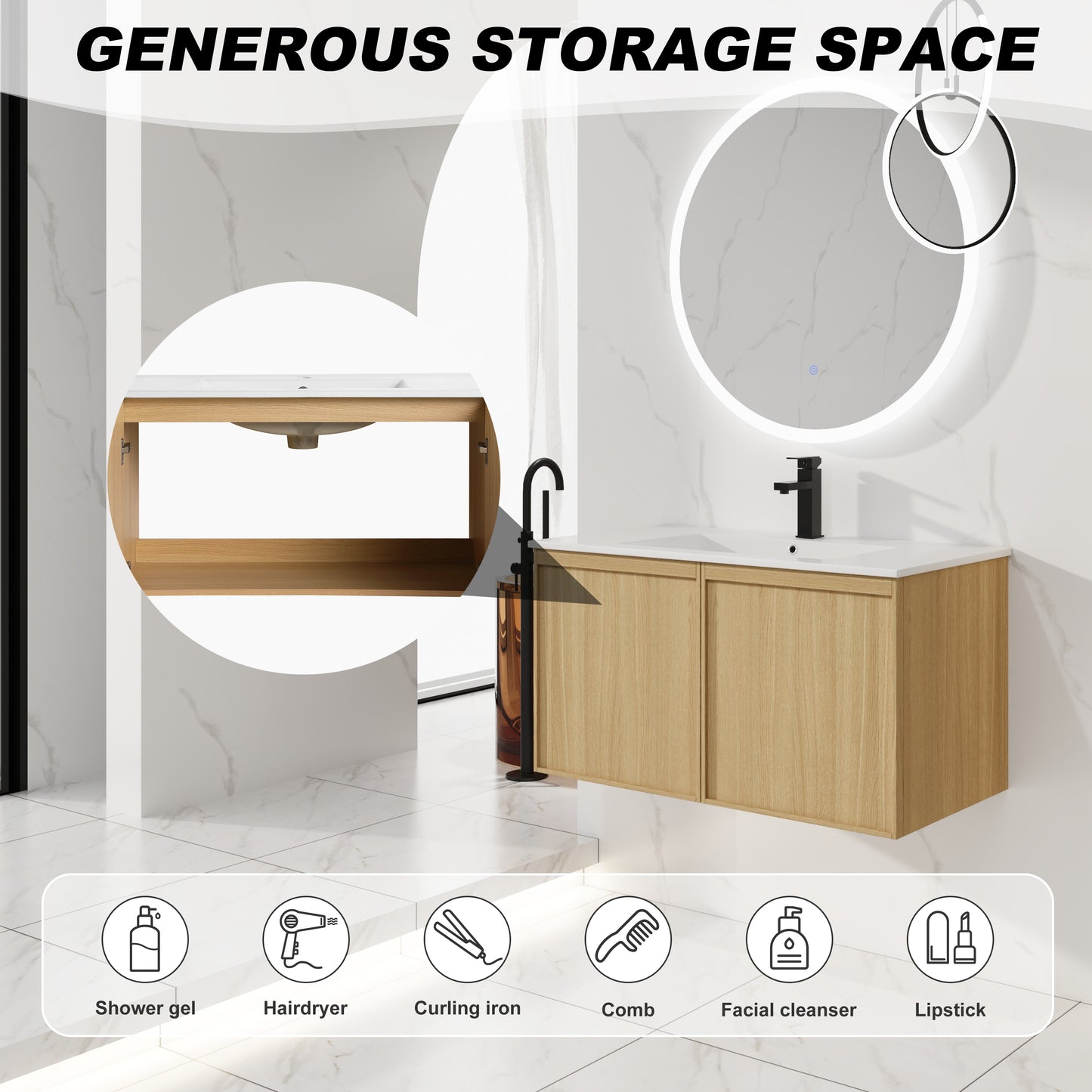 36" Wall-Mounted Bathroom Vanity with Sink - Light Oak