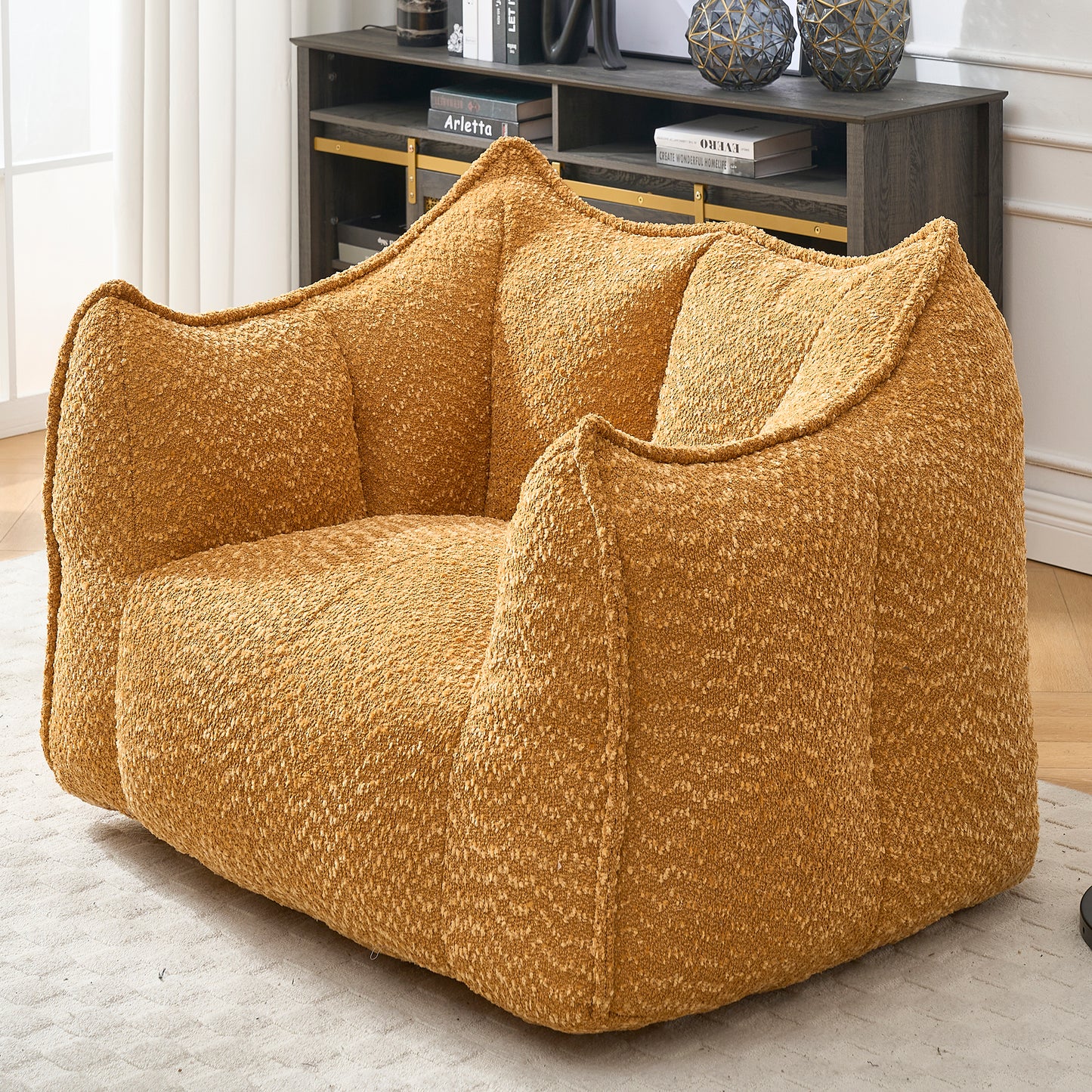 Yellow Chenille Bean Bag Chair - Comfortable Lazy Sofa for Adults