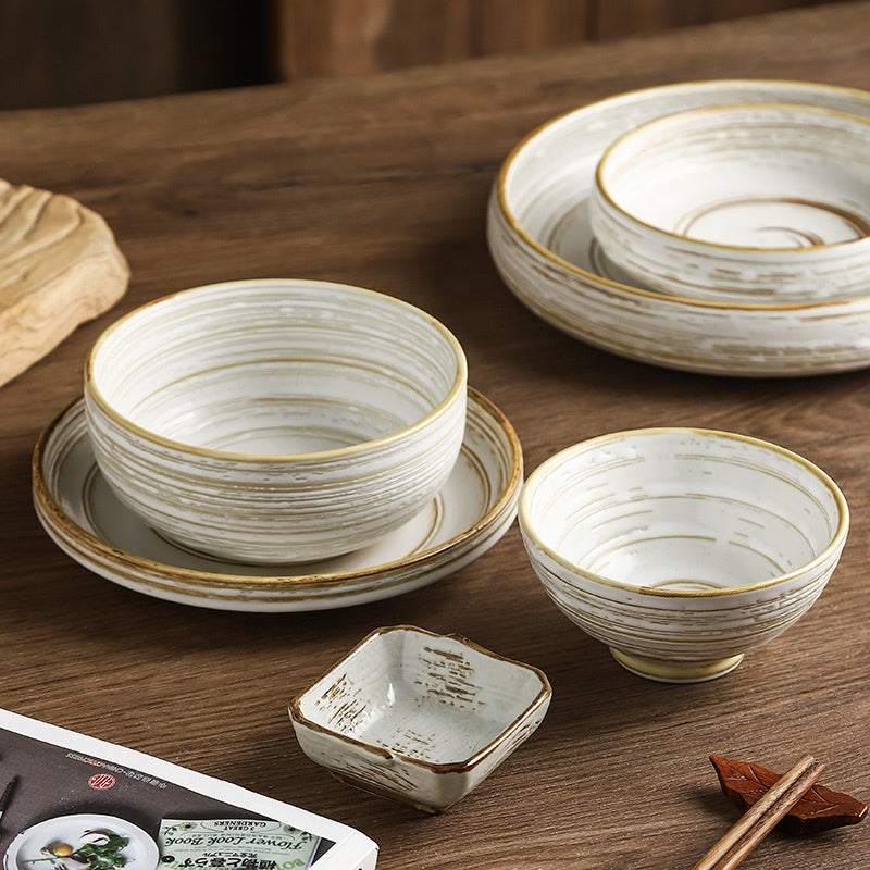 Porcelain Rice Bowl Set 4.5 Inch Retro Kitchen Tableware