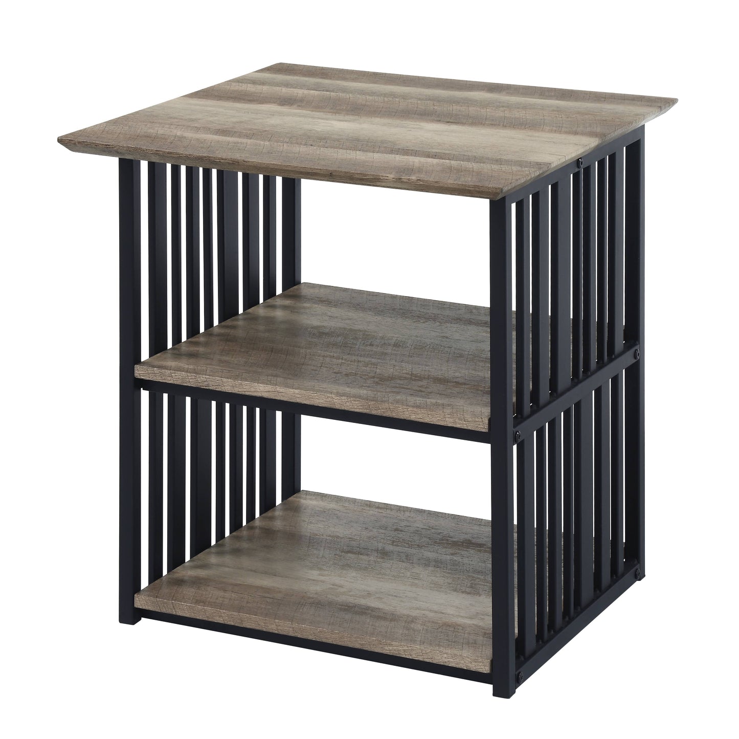 Antique Oak & Black Finish Nightstand - Industrial Style