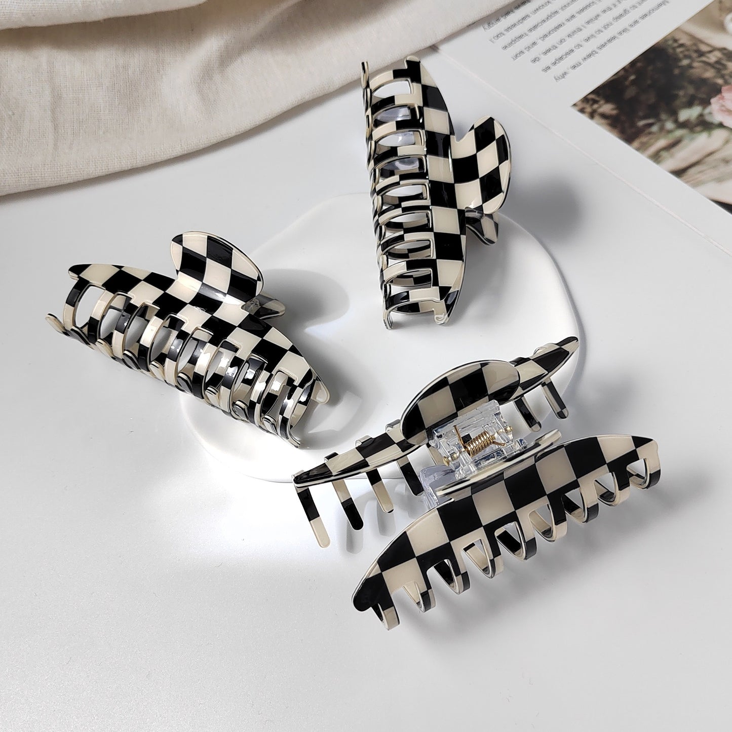 Black And White Checkerboard Hair Clip Set Retro Hair Accessories