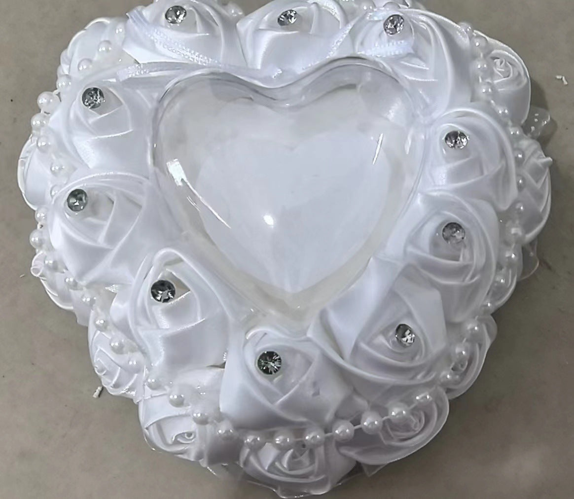 Wedding Pearl Ring Pillow with PE Foam Rose for Bridal Ceremony