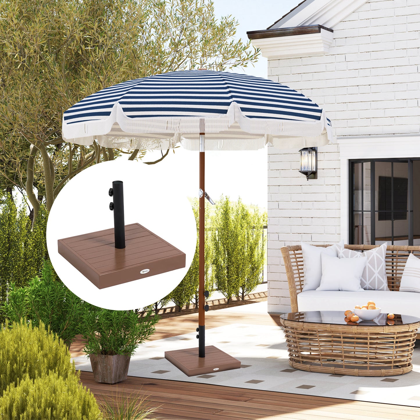Concrete Patio Umbrella Base - 42 lbs Heavy Duty for 1.25/1.5" Poles - Coffee