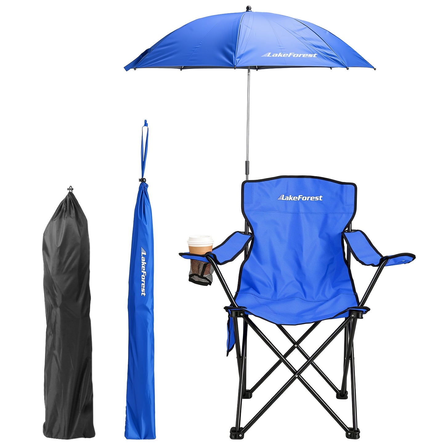 Foldable Camping Chair with Umbrella & Cup Holder - 330LBS
