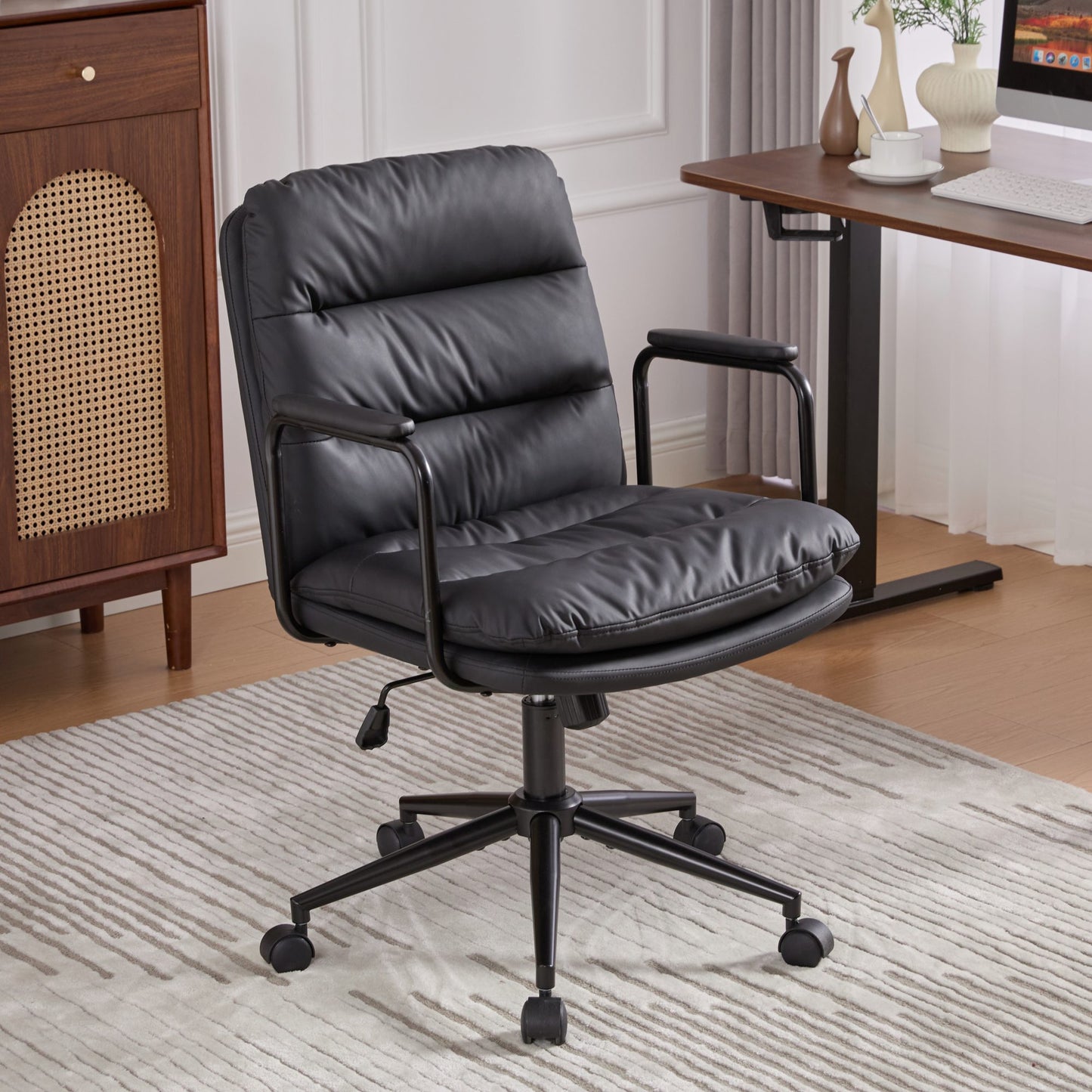 Office Chair,Mid Back Home Desk Task Chair With Wheels And Arms