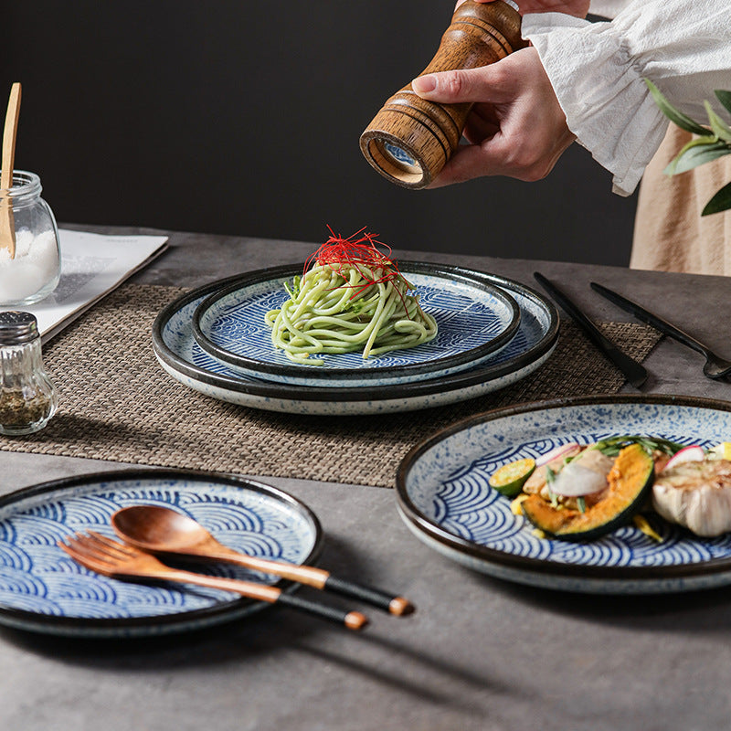 Japanese Style Ceramic Round Dinner Plate - Large Porcelain Tableware