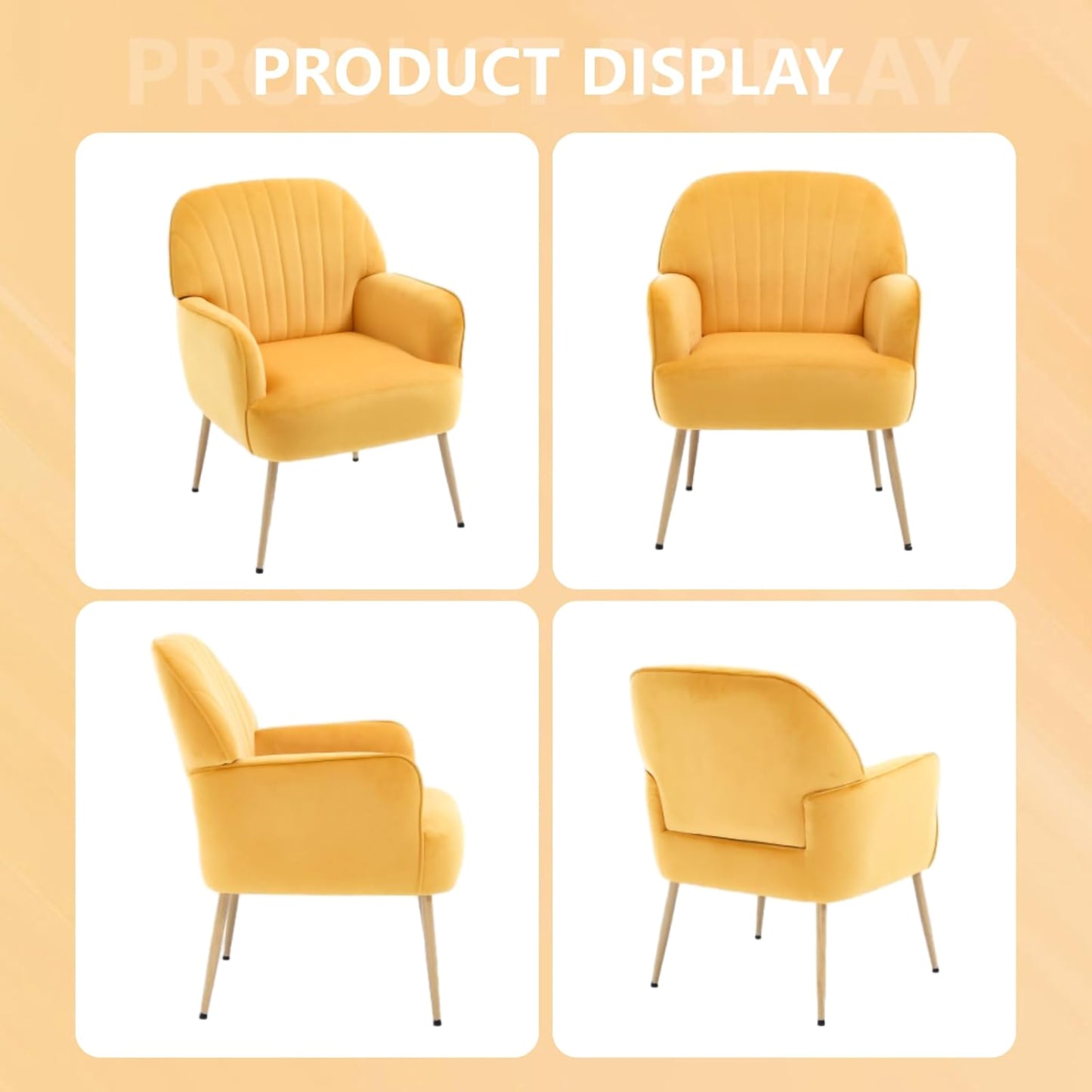 Yellow Velvet Accent Chair - Modern Upholstered Barrel Armchair