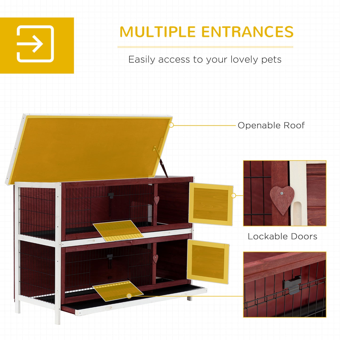 Weatherproof Wooden Rabbit Hutch with Enclosed Run and Pull-Out Trays - 54 Inches