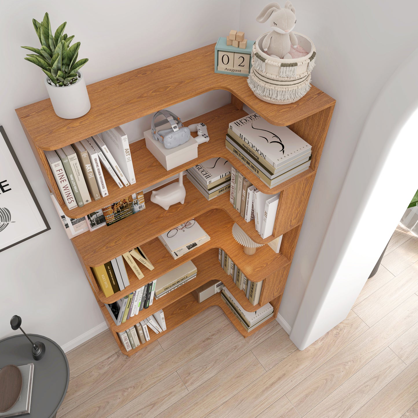 90cm 35.43in Extended Size Freestanding Corner Bookshelf For Living
