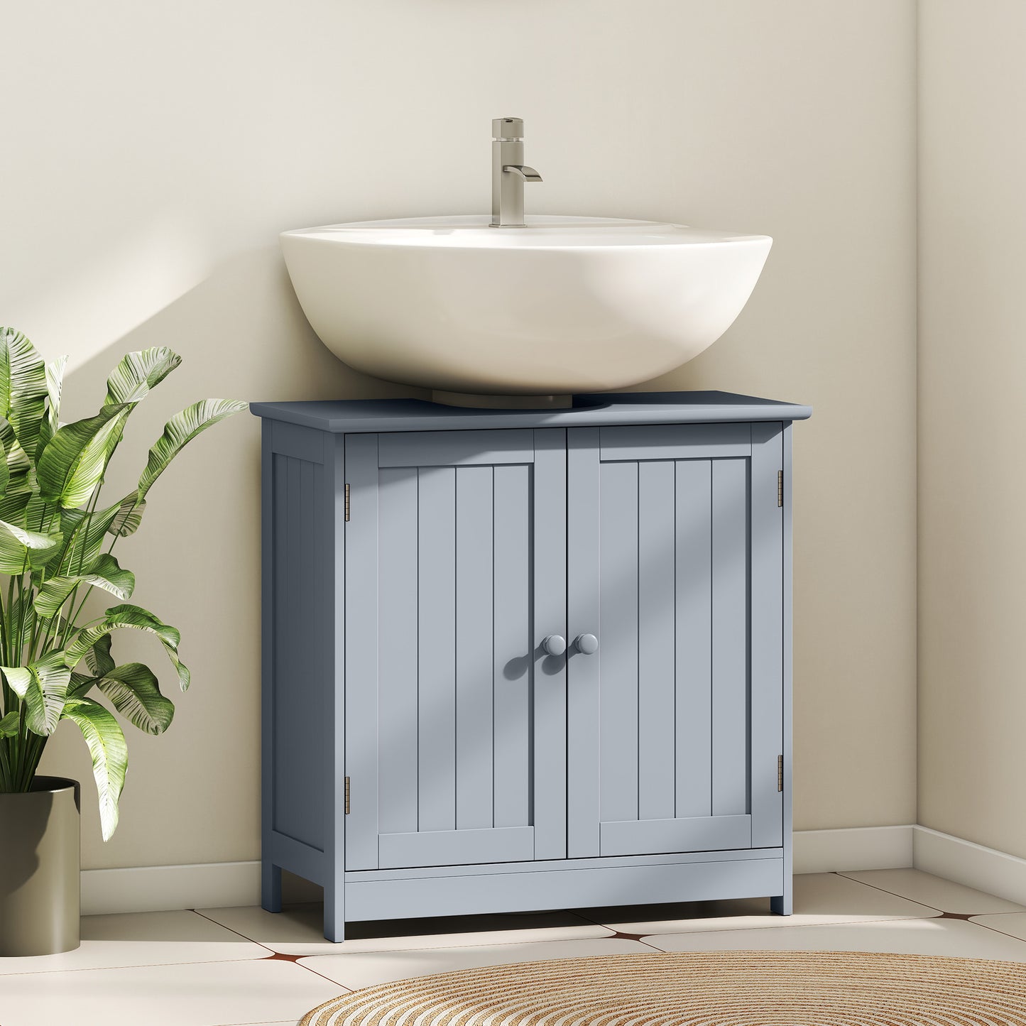 Under Sink Bathroom Cabinet - Gray Pedestal Storage with 2 Doors
