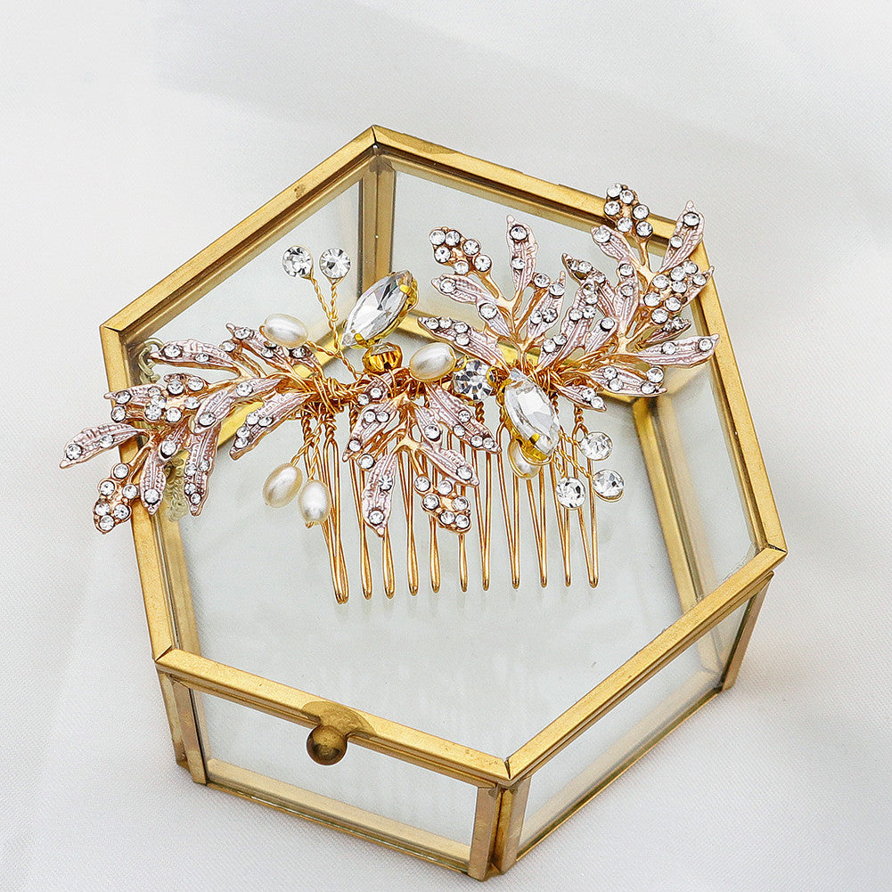 Vintage Diamond Leaf Hairpin Gold
