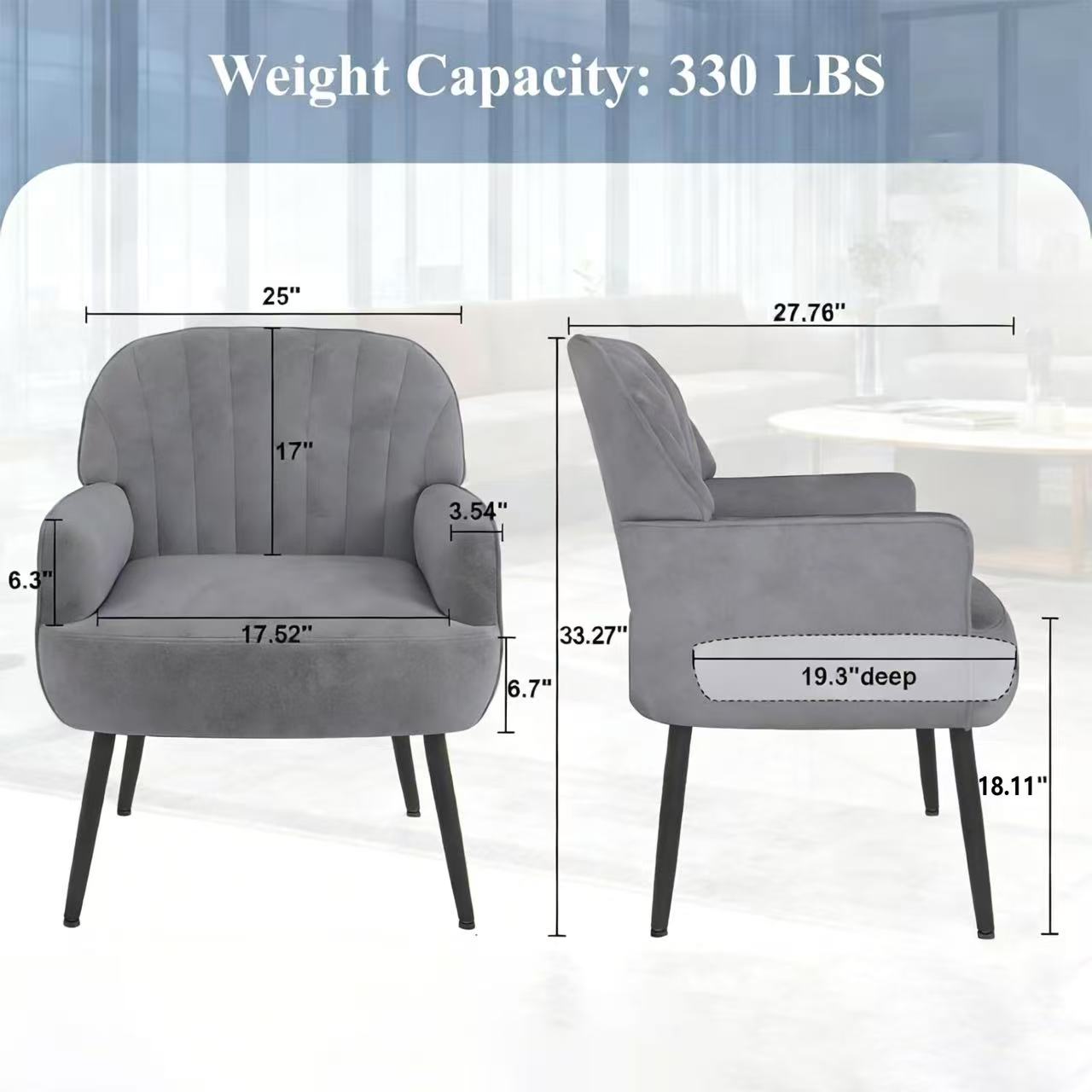 Modern Velvet Accent Chair with Metal Legs - Grey