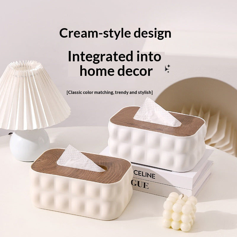 Wooden Lid Tissue Box - Bathroom Storage Organizer, Waterproof Plastic Desktop