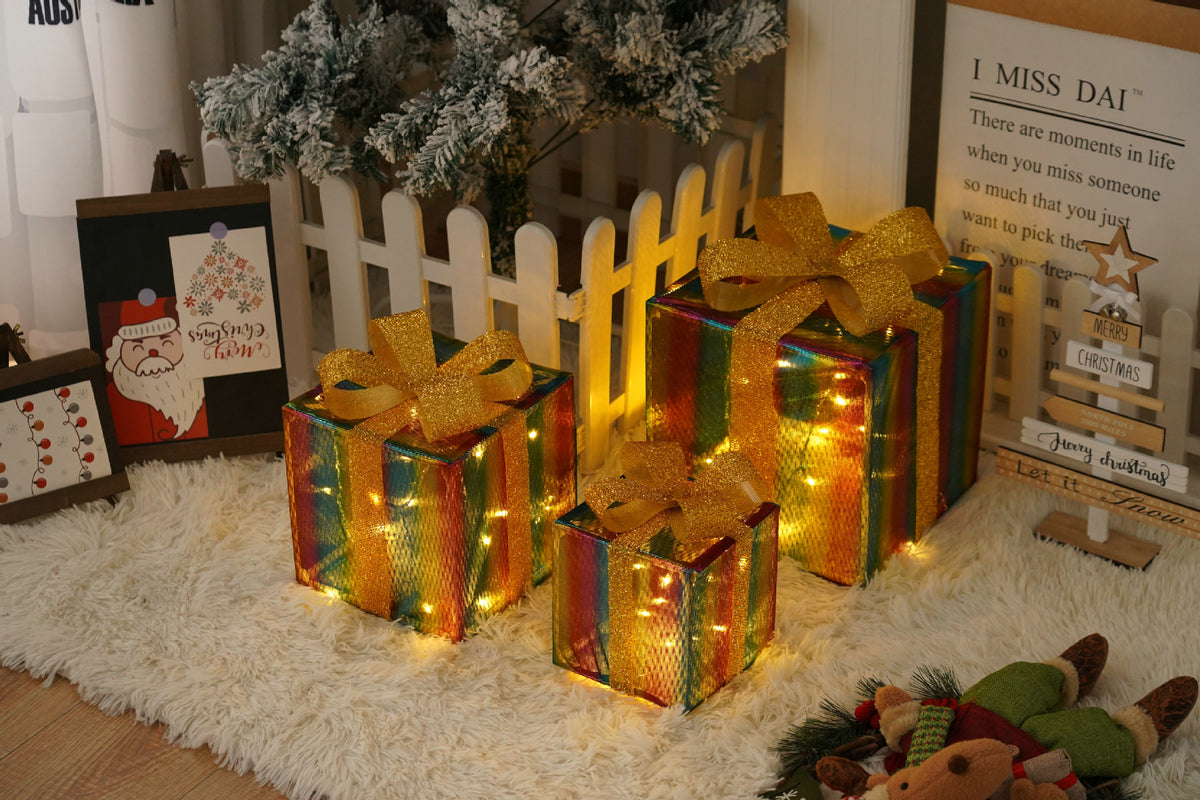 Remote Control Christmas Gift Box Lights - Holiday Decorative LED Set