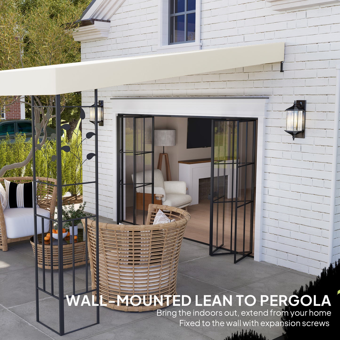 10x10 Outdoor Metal Pergola Canopy with Drainage Holes - Cream White