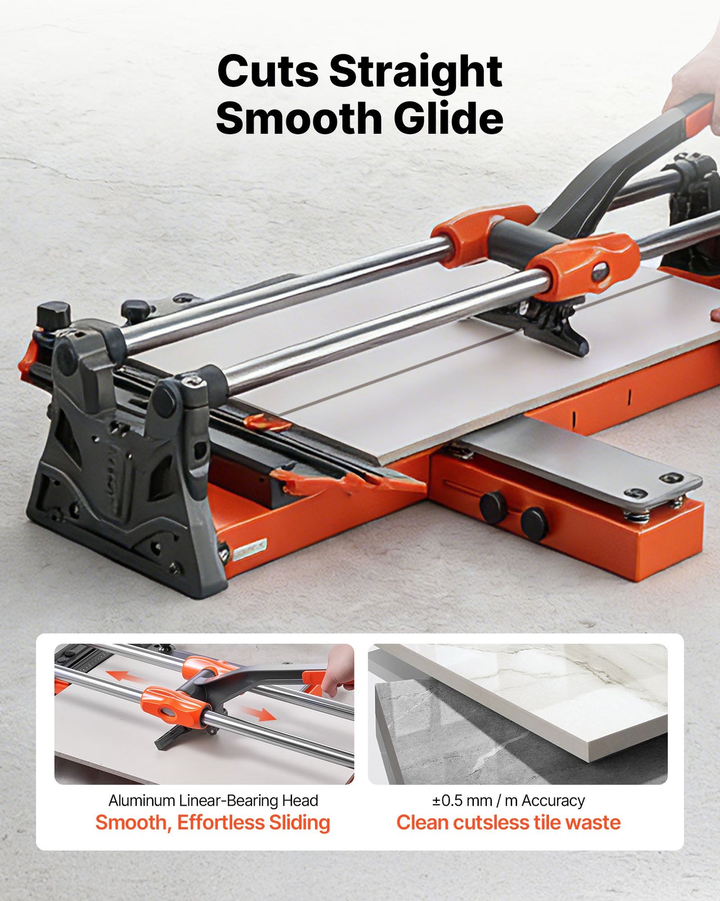 24-Inch Manual Tile Cutter with Sliding Head and Tungsten Wheel - For Ceramic & Floor Tiles