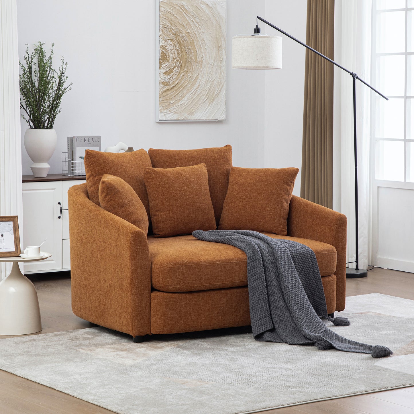 Cozy Upholstered Round Accent Chaise Lounge with Pillows - Orange