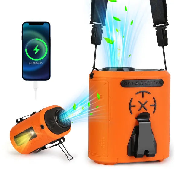 5-in-1 Portable Waist Clip Fan with Flashlight - Hands-Free Cooling