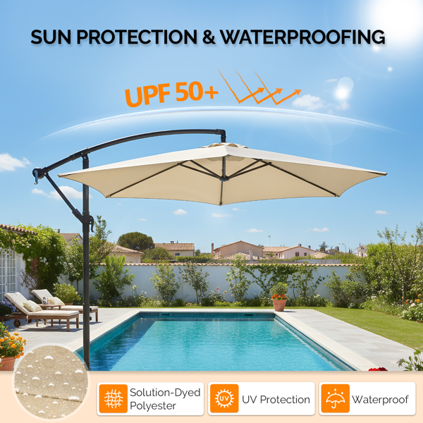 10FT Round Offset Patio Umbrella with Crank & Adjustable Tilt