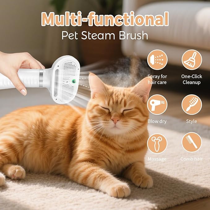 Pet Steam Brush for Cats and Dogs - Hair Removal & Shedding Grooming Tool