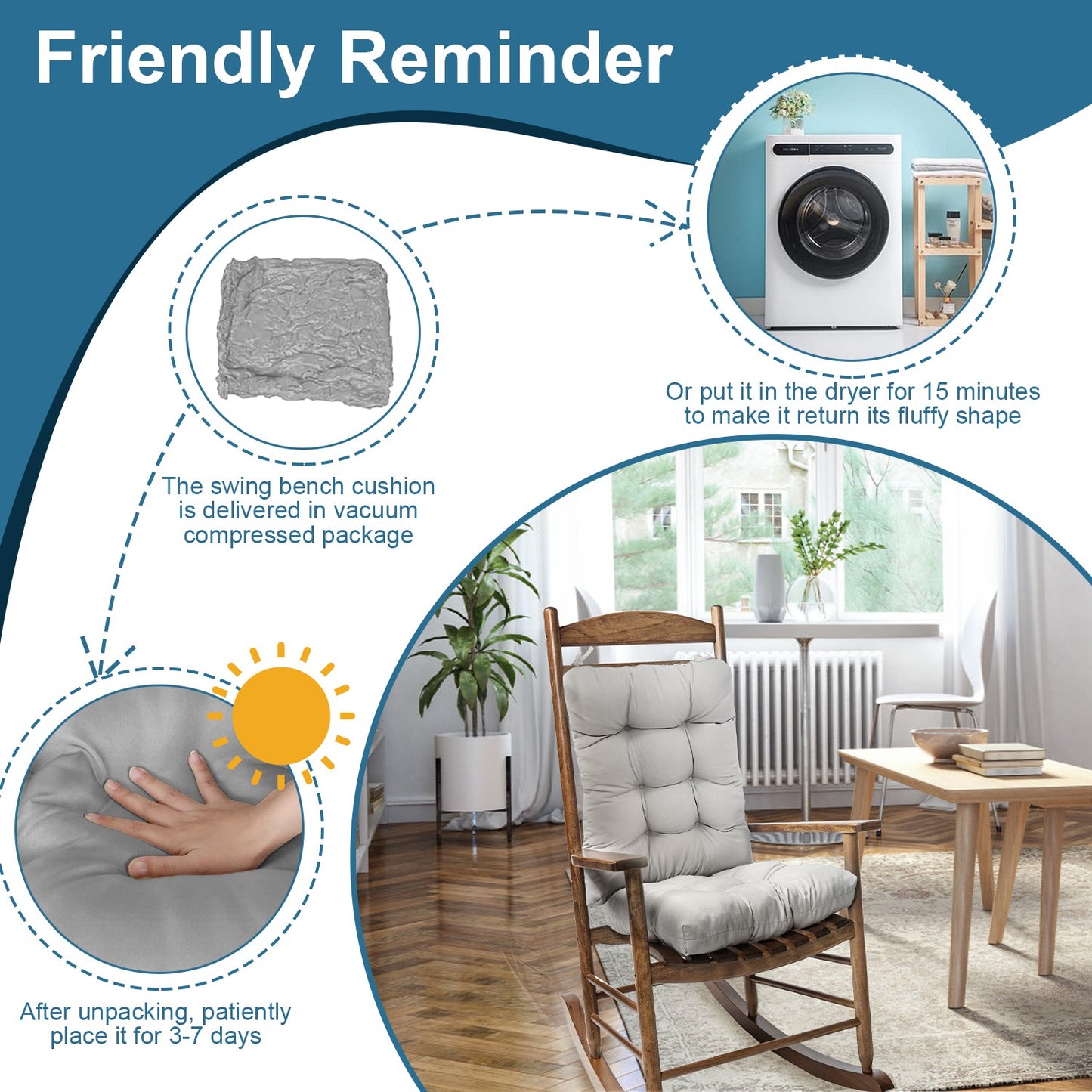 2-Piece Waterproof Rocking Chair Cushion Set with Non-Slip Ties