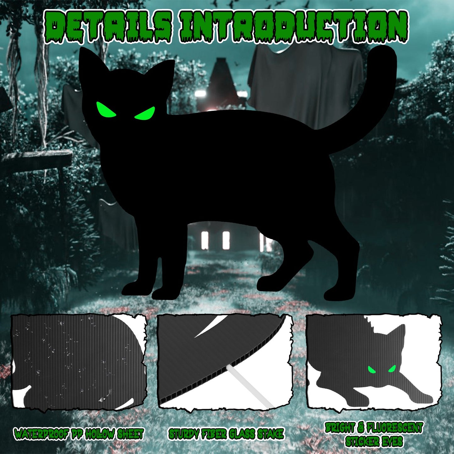 Glow In The Dark Halloween Yard Sign Set - 6 Pcs Skeleton & Cat