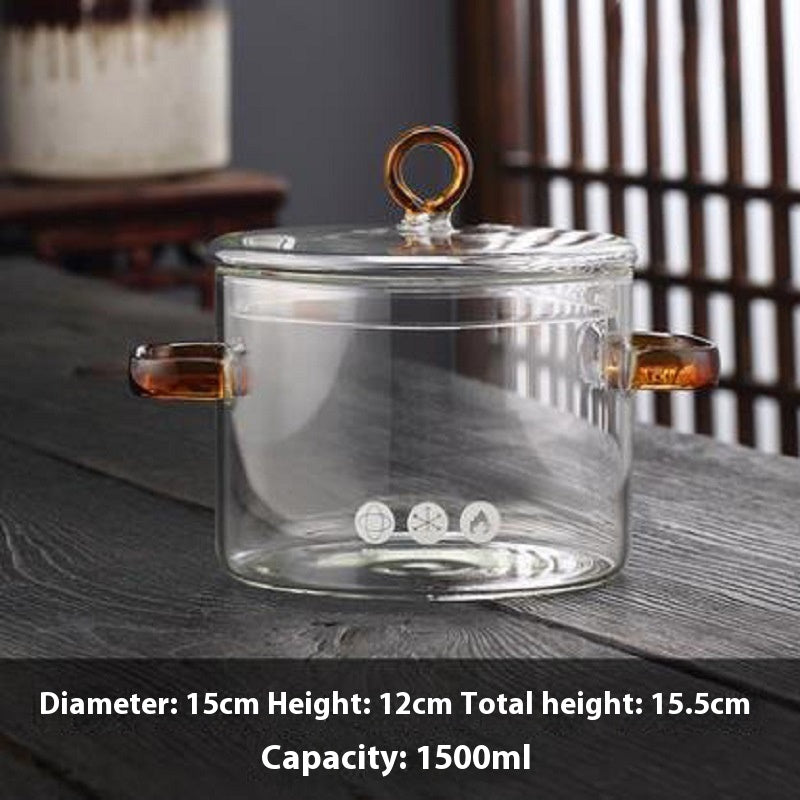 1500ml Borosilicate Glass Pot with Handle - Modern Kitchen Cooking Utensil