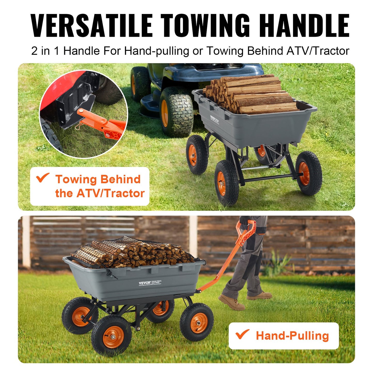 Heavy-Duty Garden Dump Cart 1500 Lbs Capacity with Steel Frame Black