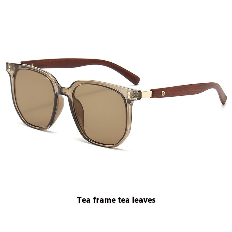 Vintage Wooden Grain Leg Nail Square Round Face Glasses - Minimalist Fashion Eyewear