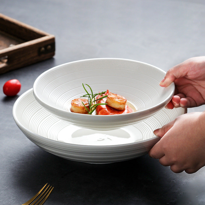 Large Bamboo Soup Bowl Set - 8in & 10in Ceramic Kitchen Serving Bowls