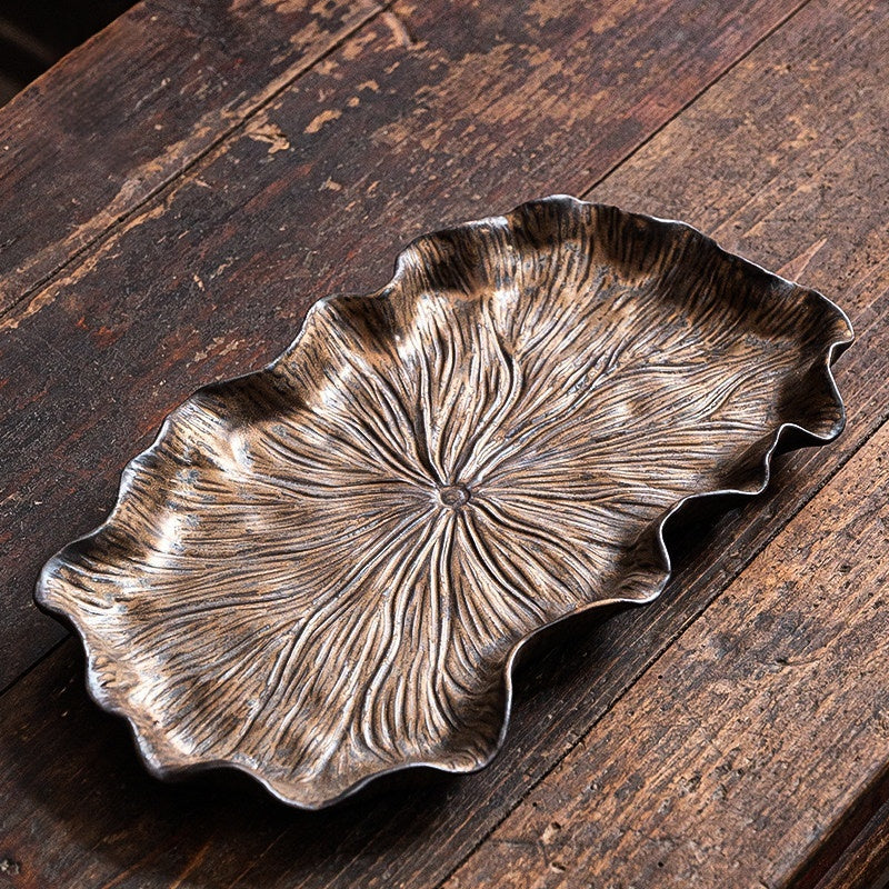 Gilt-Glazed Lotus Leaf Tea Tray - Modern Minimalist Ceramic Home Use
