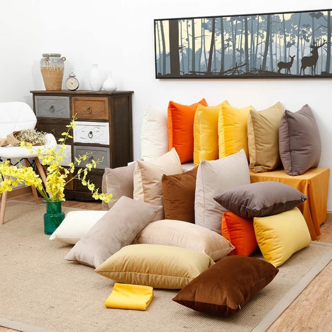 Yellow Velvet Pillowcase 45x45cm Solid Color Home Decor Cushion Cover