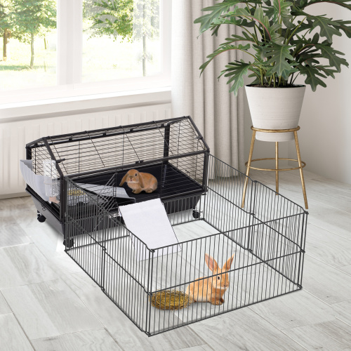 Small Animal Playpen Cage with Rolling Casters and Water Bottle - 35 Inch