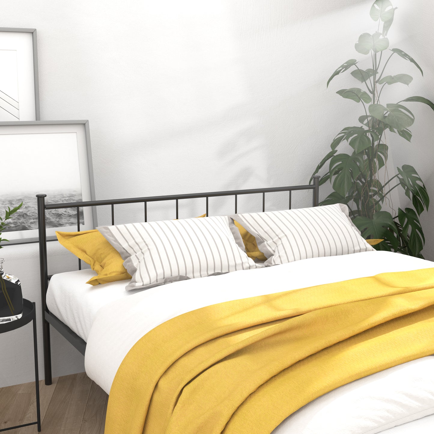 Queen Size Bed Frame with Headboard & Footboard - Black