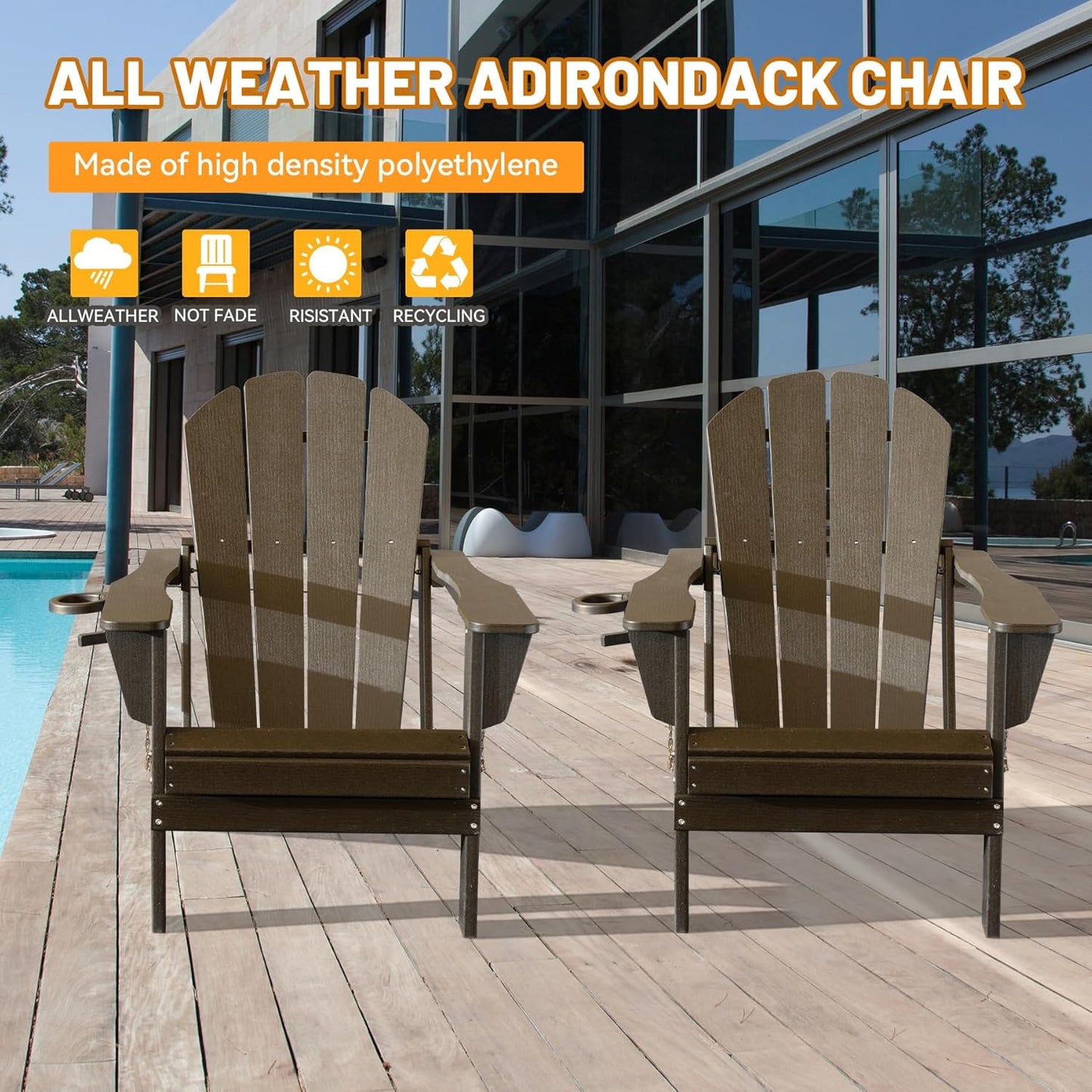 Adirondack Chairs Set Of 2, Plastic Chair, Chairs, HDPE Folding