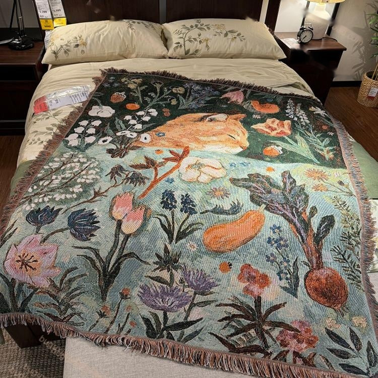 Cartoon Cat Nap Tapestry Home Decor Cotton Wall Hanging