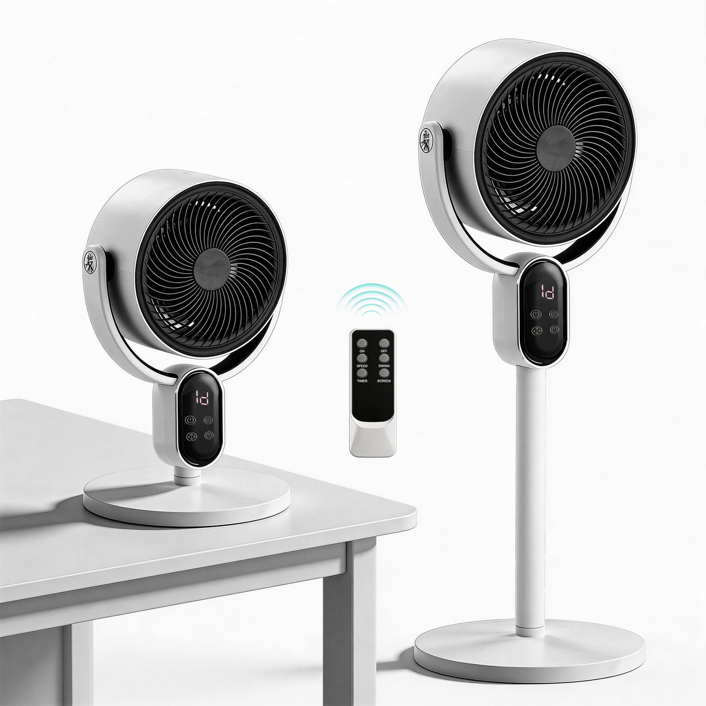Standing Desk Fan with Remote & Oscillation - 110V 40W Air Circulator, 3 Speeds, 12H Timer