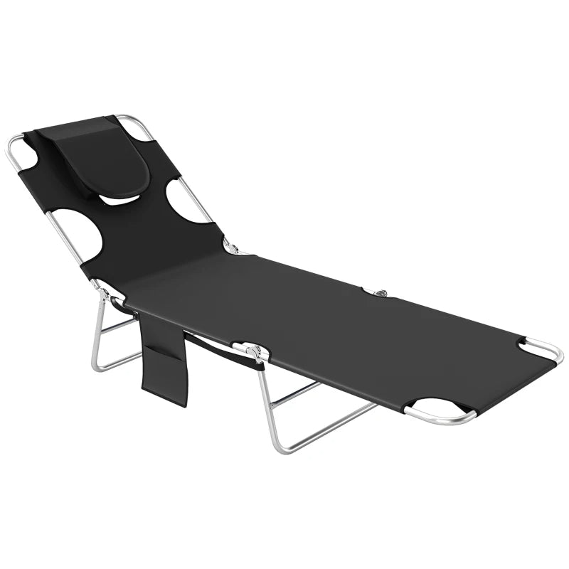 Adjustable Folding Chaise Lounge Chair with Face Cavity - Black