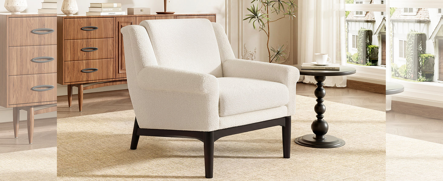 Beige Modern Accent Chair with Flared Arms - Upholstered Lounge Chair