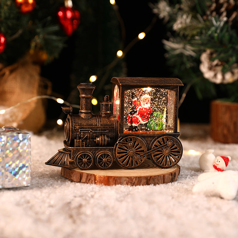 Christmas Santa Claus Water Injection Watering Brush LED Night Light Gold Train Decoration