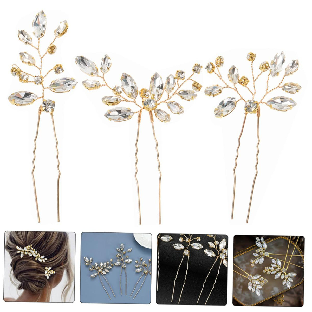 Crystal Rhinestone Hairpin Set – 3 Piece
