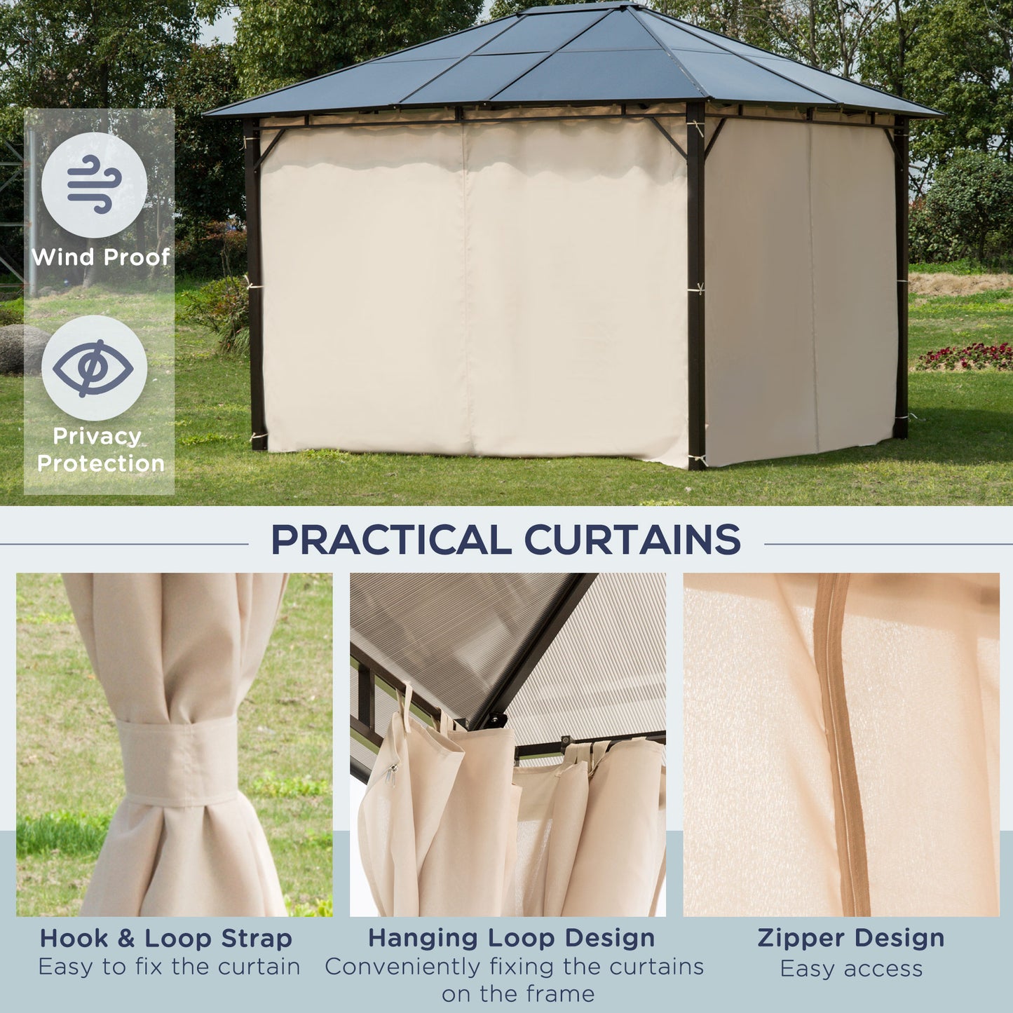 10' x 12' Hardtop Gazebo with Polycarbonate Roof - Dark Brown & Off-White