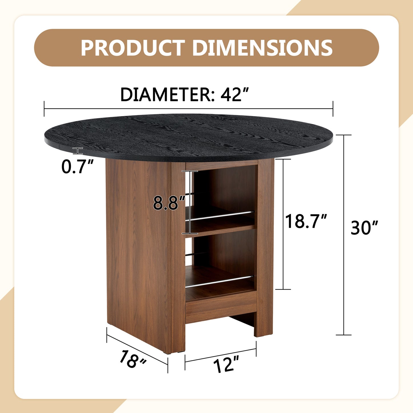 42 Inch Round MDF Black Dining Table-30 Inches High, With