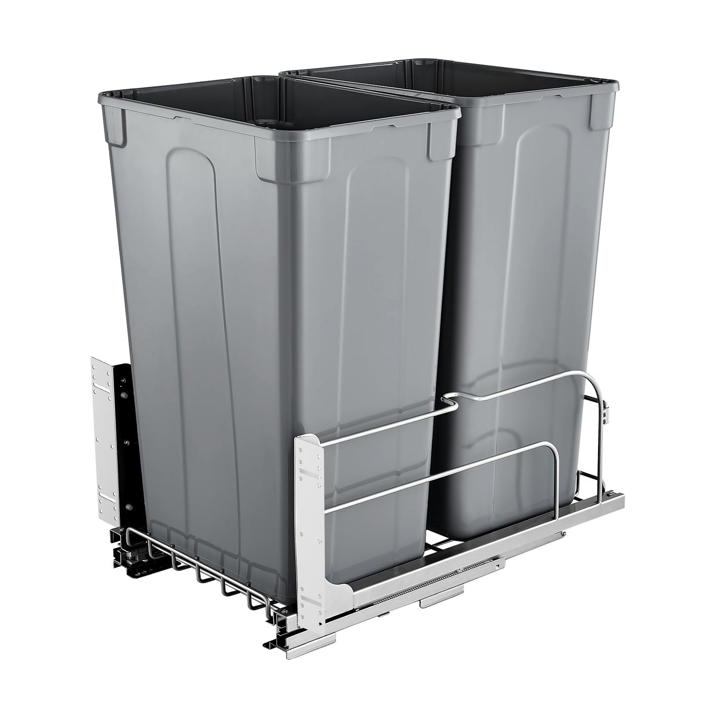 Pull-Out Kitchen Trash Can with Soft Close - 50QT Dual Bin, Grey