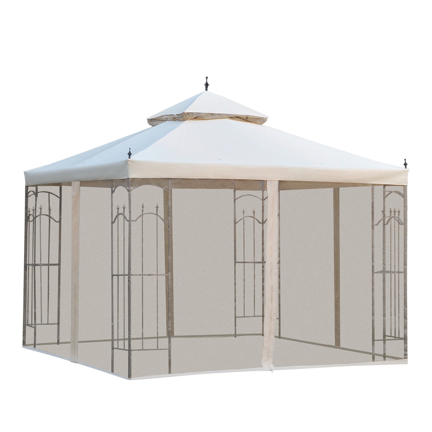 10x10 Outdoor Gazebo with Double Roof & Corner Shelves - Cream White