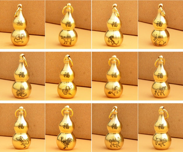Gourd Coin Keychain with Lucky Pendant Dragon Style Zinc Alloy Accessory