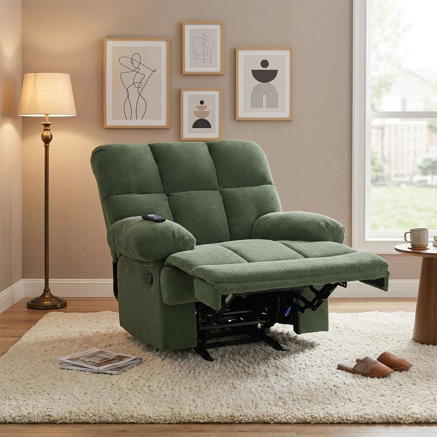Modern Dark Green Manual Rocker Recliner Chair - Cozy Upholstery