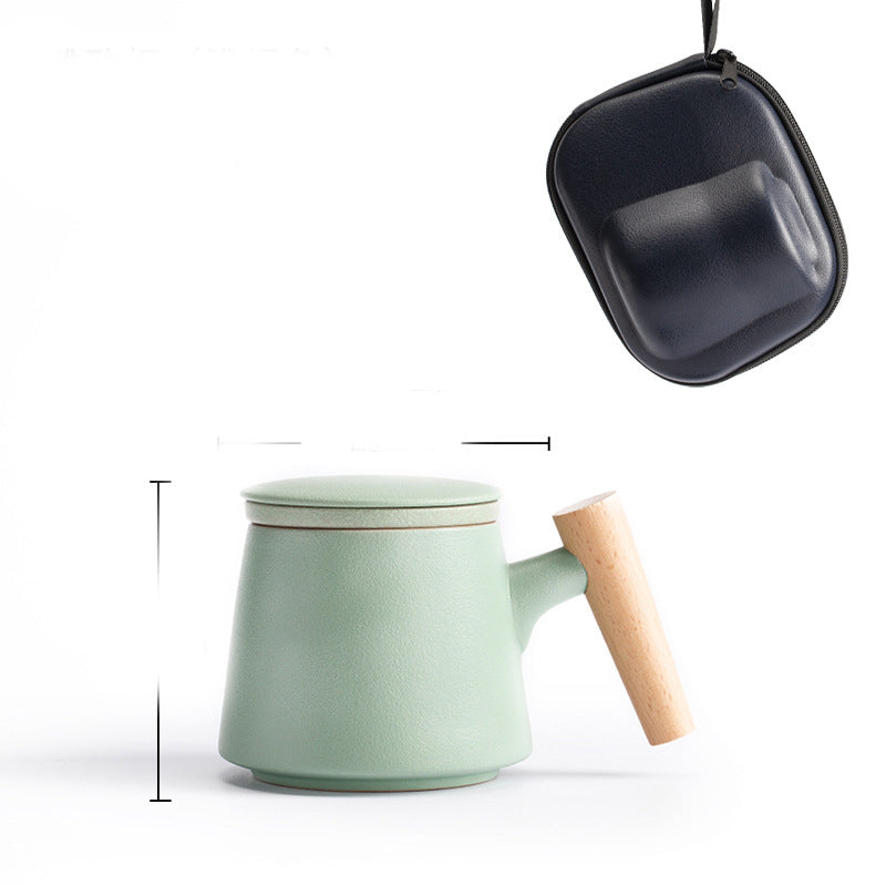Ceramic Office Cup with Wooden Handle - Multiple Styles & Travel Bag