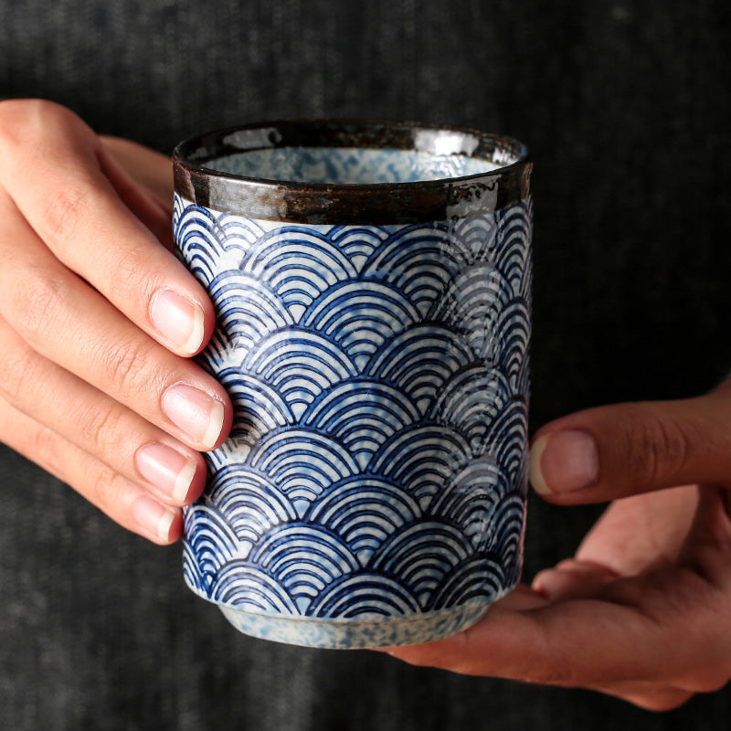 Porcelain Tea Cup with Handle 290ML Japanese Style for Home & Restaurant